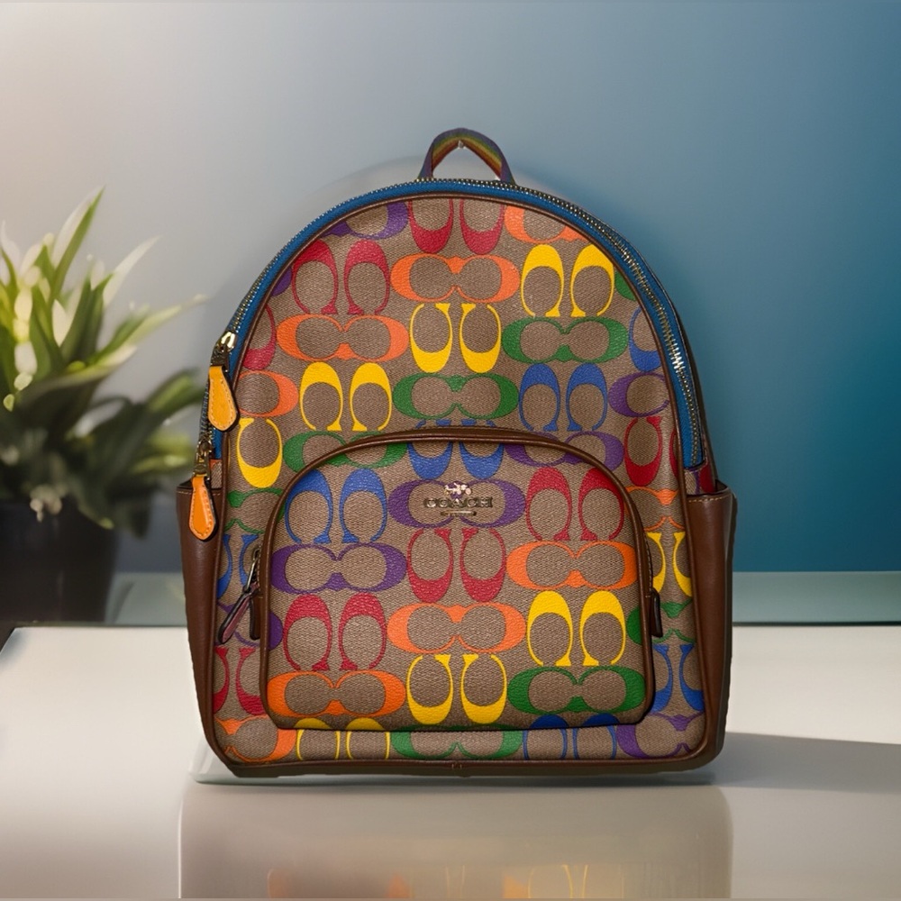 RARE LIKE NEW! Coach Backpack In Rainbow Canvas Multi PRIDE Bag Purses Designer🌈 - Picture 16 of 16